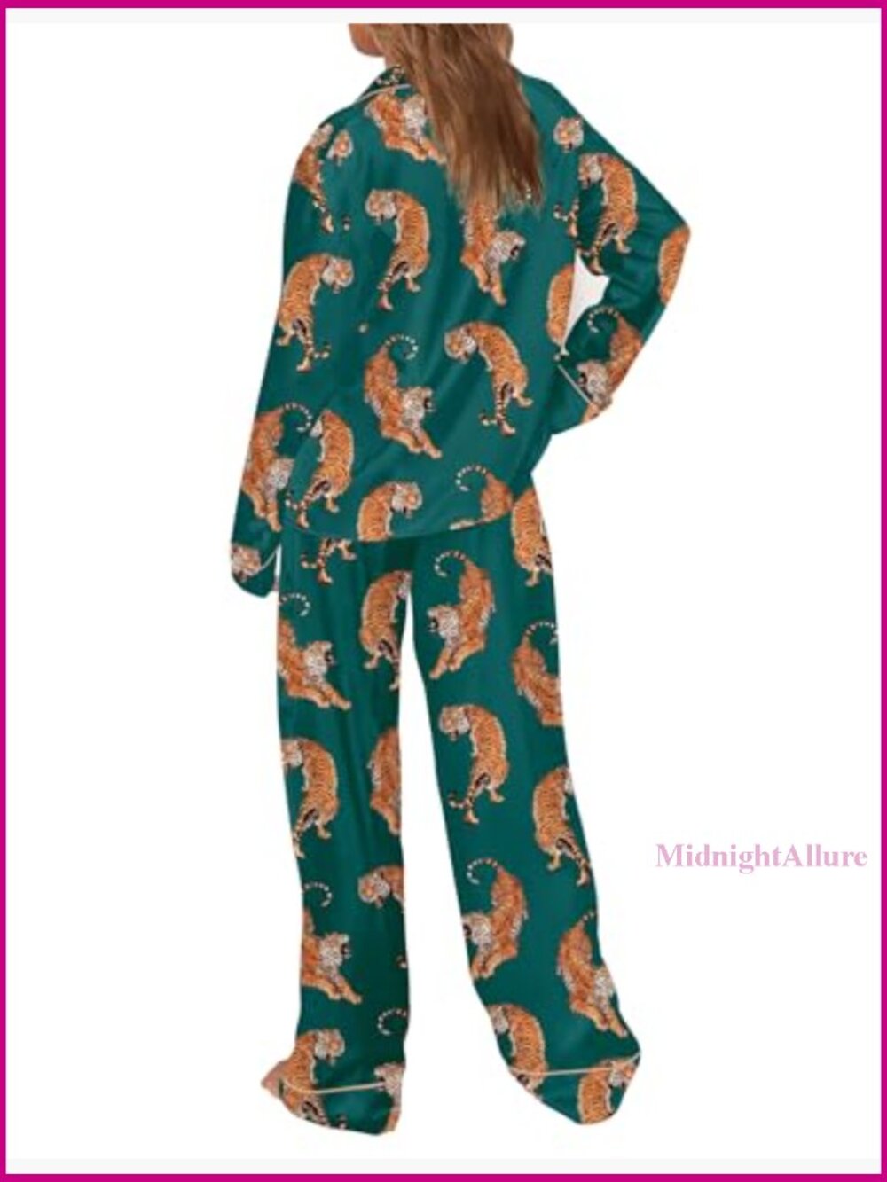 Women's Satin Pajama Set Long Sleeve Button Down PJs 2 Piece Lounge Set - Picture 4 of 7